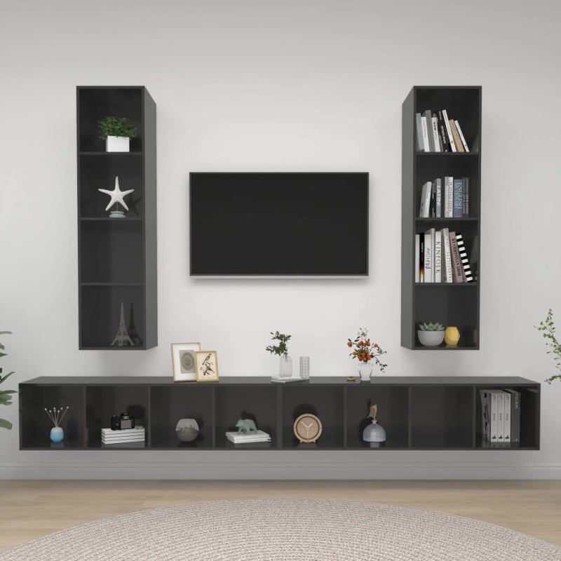 vidaXL Mobile TV a Parete 4 pz Grigio Lucido in Truciolato