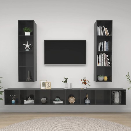 vidaXL Mobile TV a Parete 4 pz Grigio Lucido in Truciolato