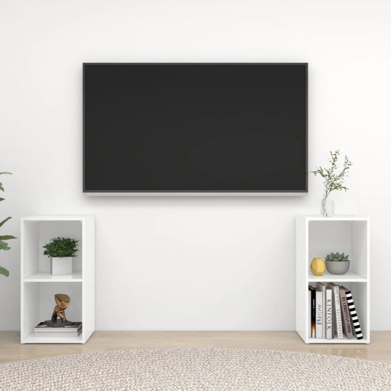 vidaXL Mobili Porta TV 2 pz Bianco Lucido 72x35x36,5 cm in Truciolato vidaXL Mobili Porta TV 2 pz Bianco Lucido 72x35x36,5 cm in Truciolato