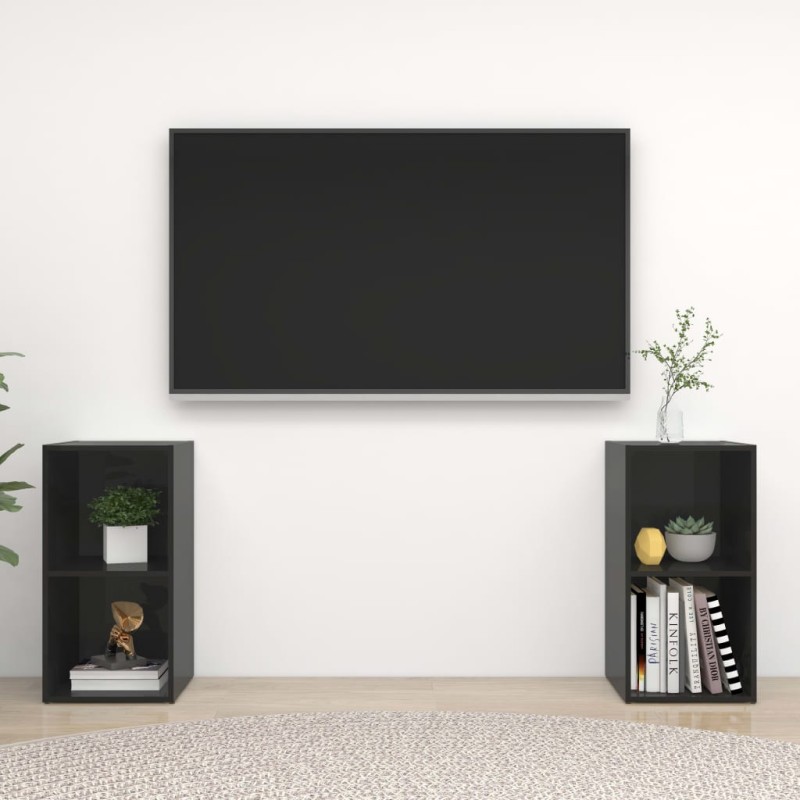 vidaXL Mobili Porta TV 2 pz Nero Lucido 72x35x36,5 cm in Truciolato vidaXL Mobili Porta TV 2 pz Nero Lucido 72x35x36,5 cm in Truciolato