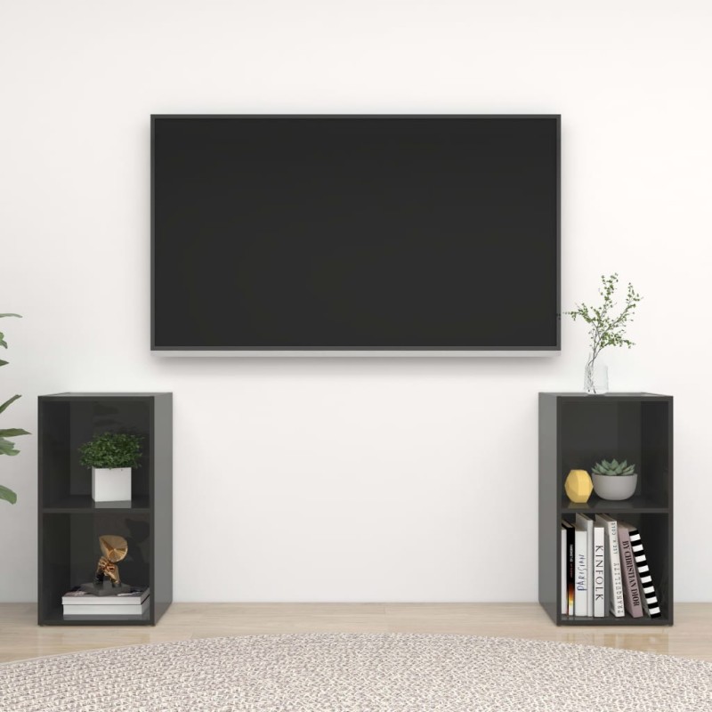 vidaXL Mobili Porta TV 2 pz Grigio Lucido 72x35x36,5 cm in Truciolato vidaXL Mobili Porta TV 2 pz Grigio Lucido 72x35x36,5 cm in Truciolato