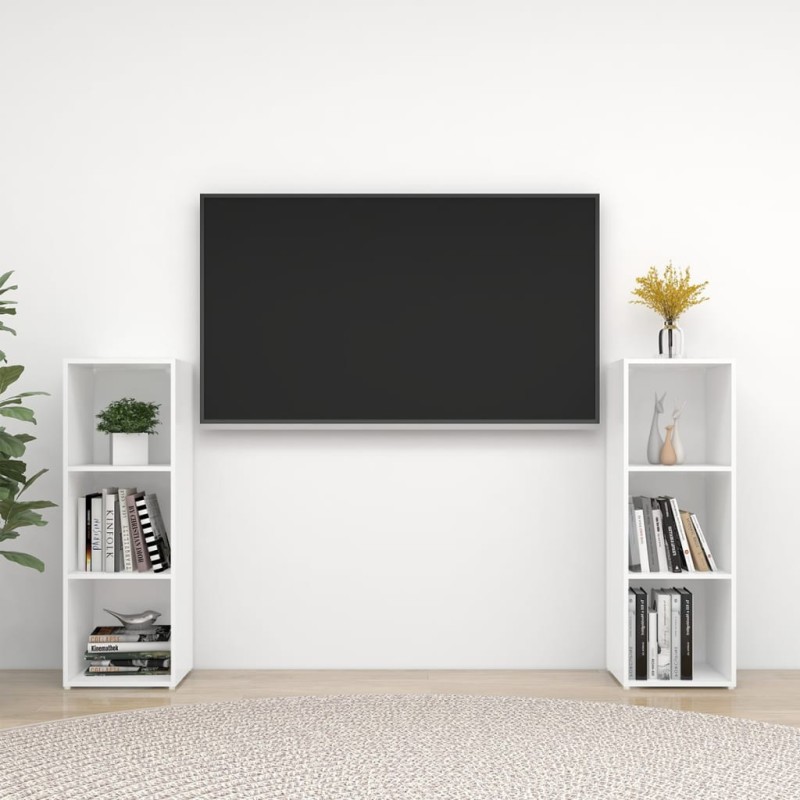 vidaXL Mobili Porta TV 2 pz Bianco Lucido 107x35x37 cm in Truciolato vidaXL Mobili Porta TV 2 pz Bianco Lucido 107x35x37 cm in Truciolato