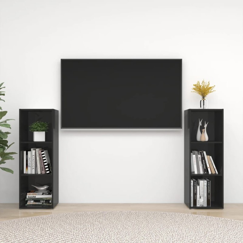 vidaXL Mobili Porta TV 2 pz Nero Lucido 107x35x37 cm in Truciolato vidaXL Mobili Porta TV 2 pz Nero Lucido 107x35x37 cm in Truciolato