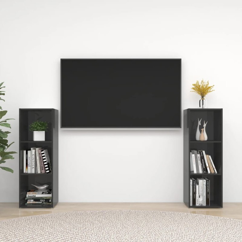 vidaXL Mobili Porta TV 2 pz Grigio Lucido 107x35x37 cm in Truciolato vidaXL Mobili Porta TV 2 pz Grigio Lucido 107x35x37 cm in Truciolato
