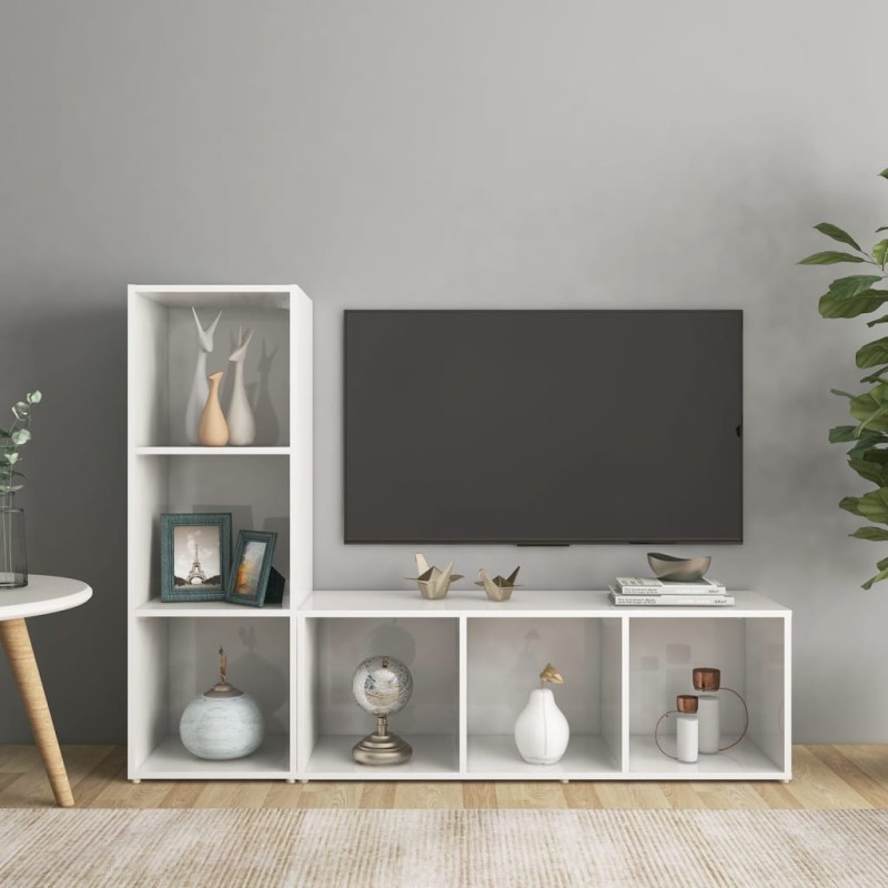 vidaXL Mobili Porta TV 2 pz Bianco Lucido 107x35x37 cm in Truciolato vidaXL Mobili Porta TV 2 pz Bianco Lucido 107x35x37 cm in Truciolato