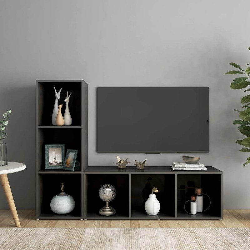 vidaXL Mobili Porta TV 2 pz Grigio Lucido 107x35x37 cm in Truciolato vidaXL Mobili Porta TV 2 pz Grigio Lucido 107x35x37 cm in Truciolato