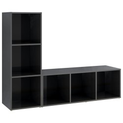 vidaXL Mobili Porta TV 2 pz Grigio Lucido 107x35x37 cm in Truciolato