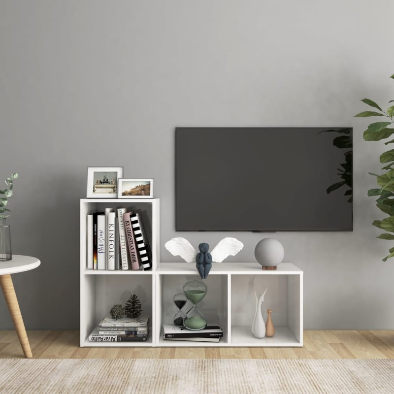 vidaXL Mobili Porta TV 2 pz Bianco Lucido 72x35x36,5 cm in Truciolato vidaXL Mobili Porta TV 2 pz Bianco Lucido 72x35x36,5 cm in Truciolato
