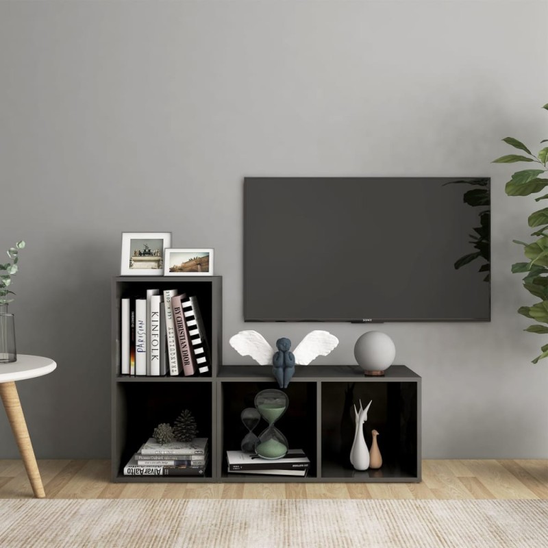 vidaXL Mobili TV 2 pz Grigio Lucido 72x35x36,5 cm in Legno Multistrato vidaXL Mobili TV 2 pz Grigio Lucido 72x35x36,5 cm in Legno Multistrato