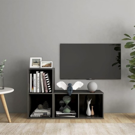 vidaXL Mobili TV 2 pz Grigio Lucido 72x35x36,5 cm in Legno Multistrato
