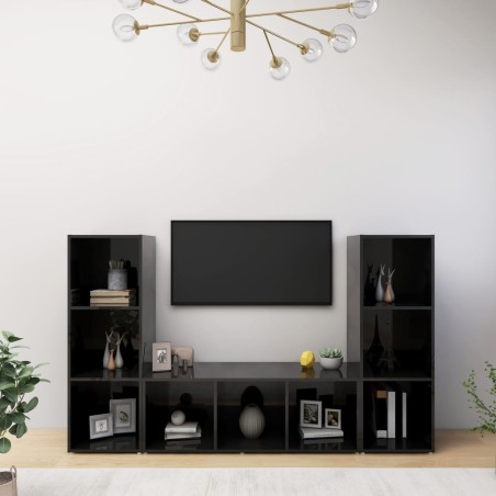 vidaXL Mobili Porta TV 3 pz Nero Lucido 107x35x37 cm in Truciolato
