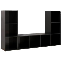 vidaXL Mobili Porta TV 3 pz Nero Lucido 107x35x37 cm in Truciolato