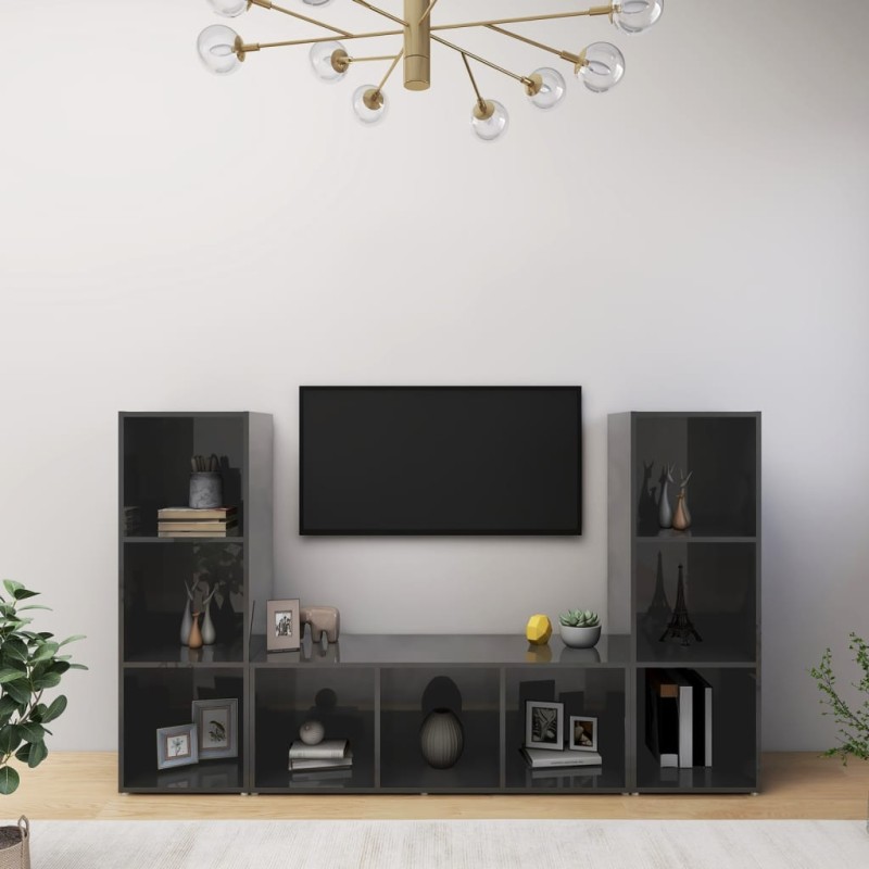 vidaXL Mobili Porta TV 3 pz Grigio Lucido 107x35x37 cm in Truciolato vidaXL Mobili Porta TV 3 pz Grigio Lucido 107x35x37 cm in Truciolato
