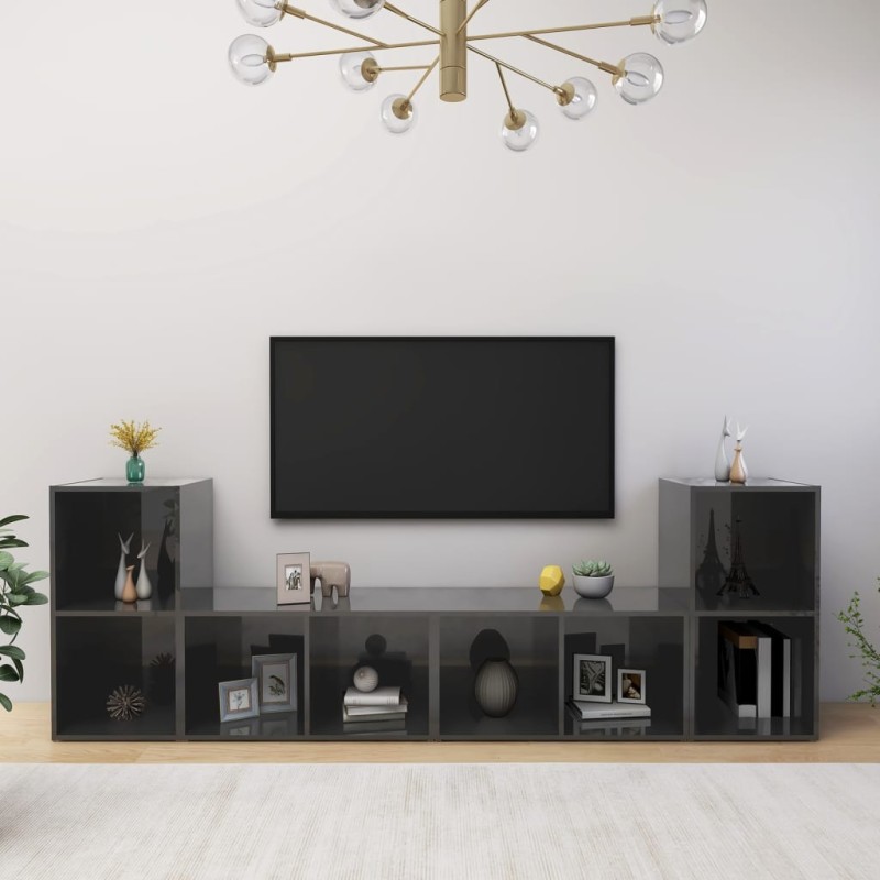 vidaXL Mobili Porta TV 4 pz Grigio Lucido 72x35x36,5 cm in Truciolato vidaXL Mobili Porta TV 4 pz Grigio Lucido 72x35x36,5 cm in Truciolato
