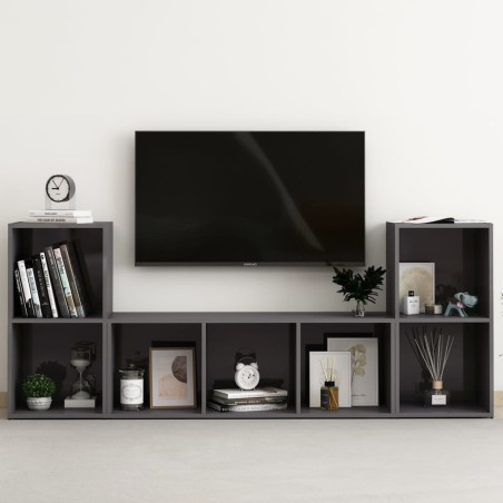 vidaXL Set Mobili TV 3 pz Grigio Lucido in Legno Multistrato