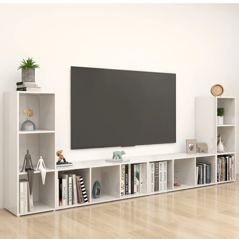 vidaXL Mobili Porta TV 4 pz Bianco Lucido 107x35x37 cm in Truciolato vidaXL Mobili Porta TV 4 pz Bianco Lucido 107x35x37 cm in Truciolato