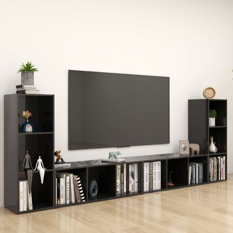 vidaXL Mobili Porta TV 4 pz Nero Lucido 107x35x37 cm in Truciolato vidaXL Mobili Porta TV 4 pz Nero Lucido 107x35x37 cm in Truciolato