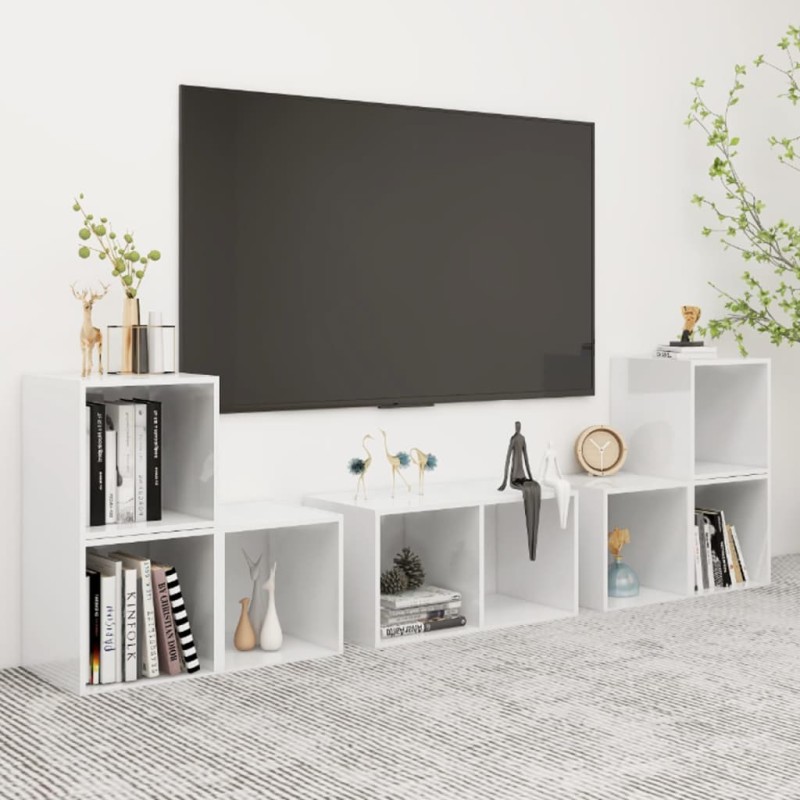 vidaXL Set Mobili TV 6 pz Bianco Lucido in Truciolato vidaXL Set Mobili TV 6 pz Bianco Lucido in Truciolato