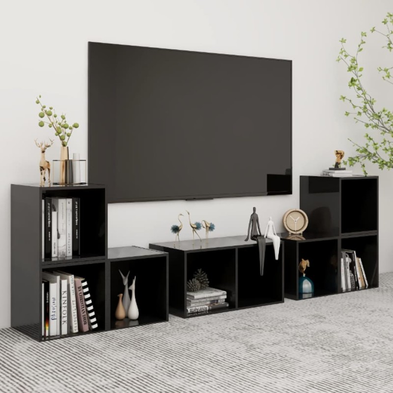 vidaXL Set Mobili TV 6 pz Nero Lucido in Truciolato vidaXL Set Mobili TV 6 pz Nero Lucido in Truciolato
