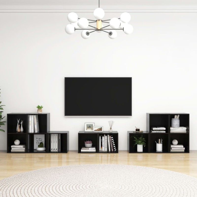 vidaXL Set Mobili TV 8 pz Nero Lucido in Truciolato vidaXL Set Mobili TV 8 pz Nero Lucido in Truciolato