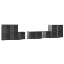 vidaXL Set Mobili TV 8 pz Grigio Lucido in Legno Multistrato
