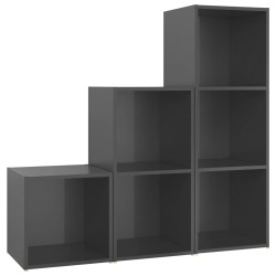 vidaXL Set Mobili TV 3 pz Grigio Lucido in Truciolato