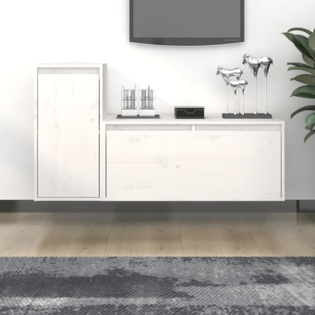 vidaXL Mobili Porta TV 2 pz Bianchi in Legno Massello di Pino