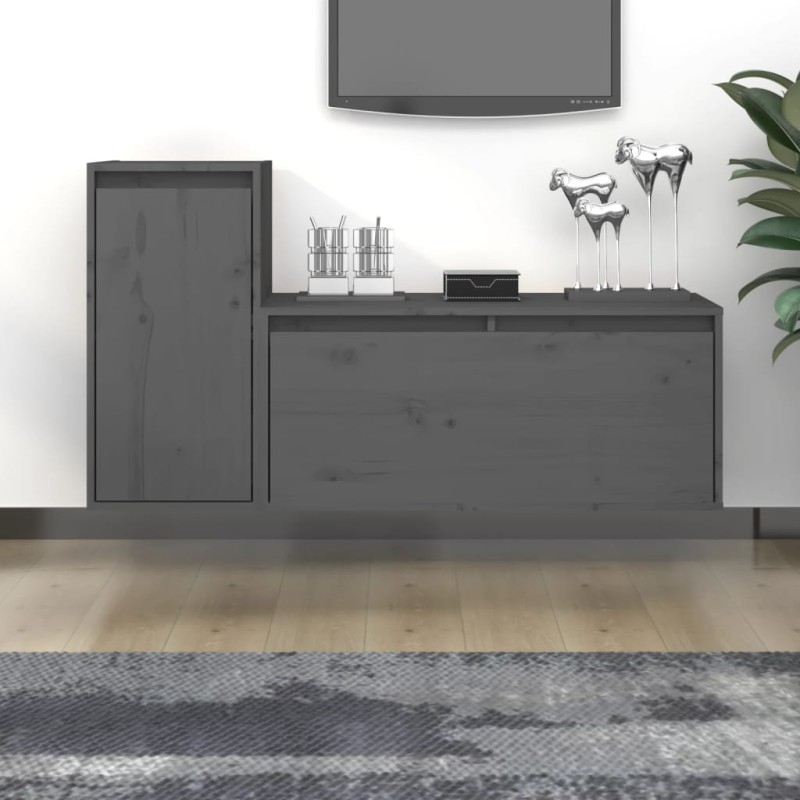 vidaXL Mobili Porta TV 2 pz Grigi in Legno Massello di Pino vidaXL Mobili Porta TV 2 pz Grigi in Legno Massello di Pino