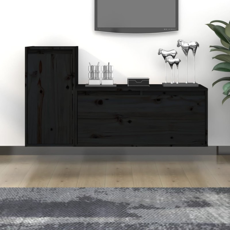 vidaXL Mobili Porta TV 2 pz Neri in Legno Massello di Pino vidaXL Mobili Porta TV 2 pz Neri in Legno Massello di Pino