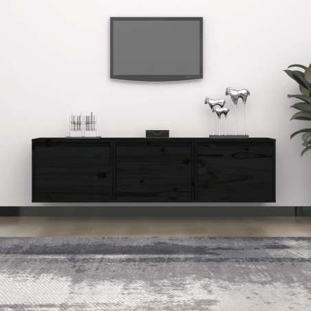 vidaXL Mobili Porta TV 3 pz Neri in Legno Massello di Pino