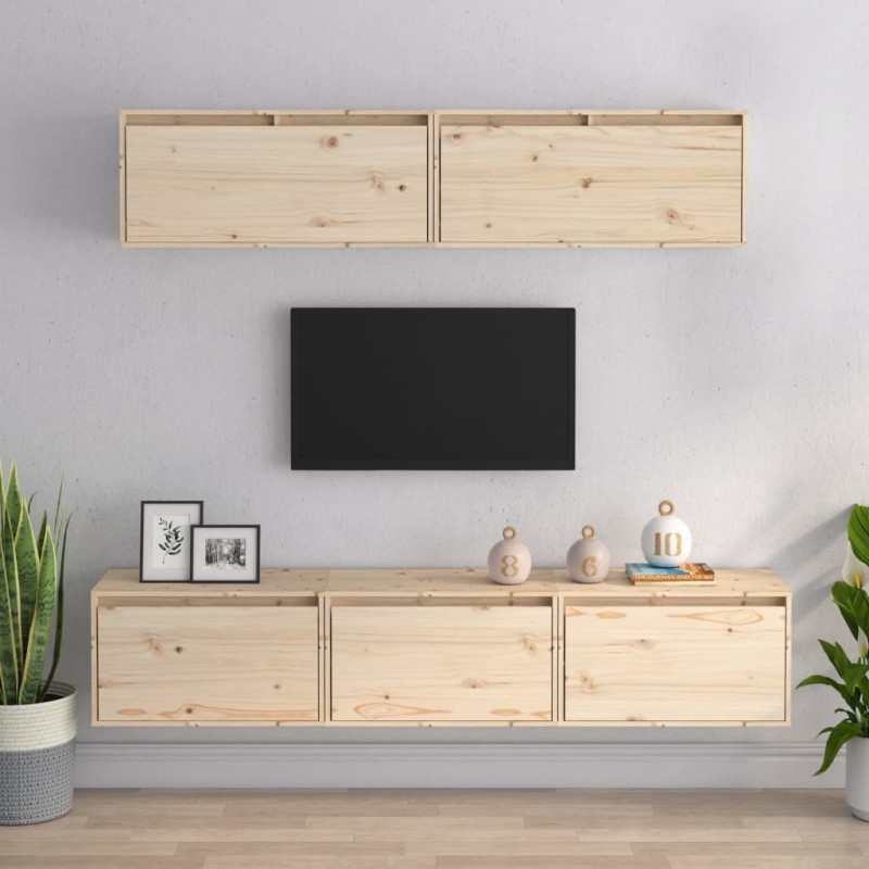 vidaXL Mobili Porta TV 5 pz in Legno Massello di Pino vidaXL Mobili Porta TV 5 pz in Legno Massello di Pino