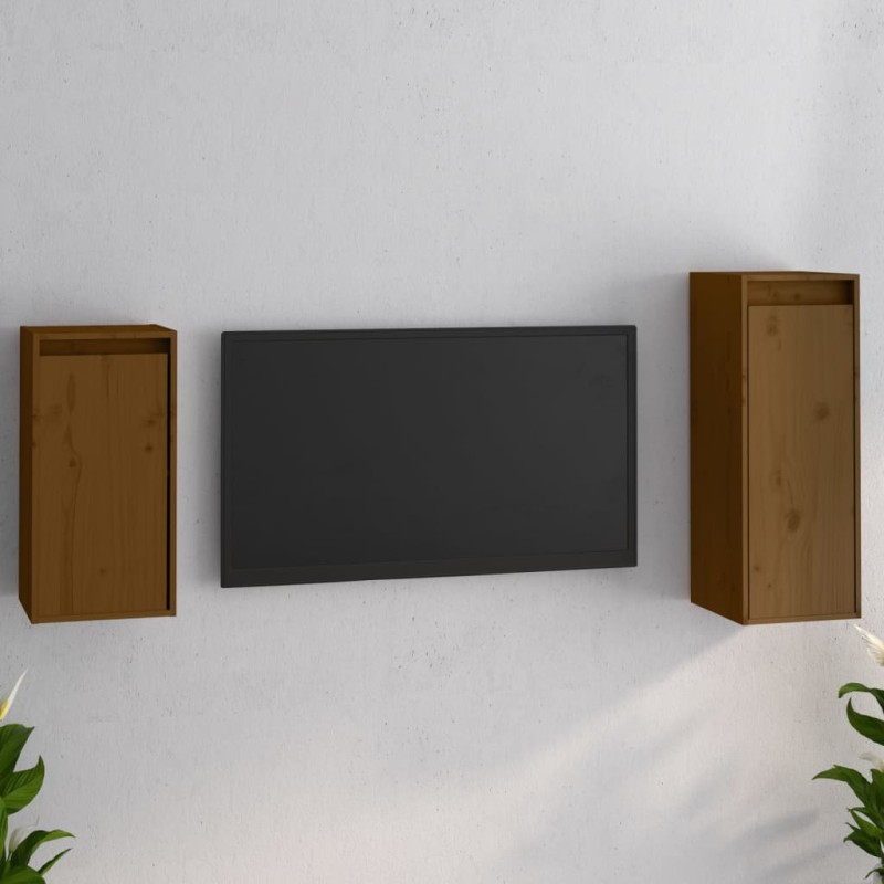 vidaXL Mobili Porta TV 2 pz Miele in Legno Massello di Pino vidaXL Mobili Porta TV 2 pz Miele in Legno Massello di Pino