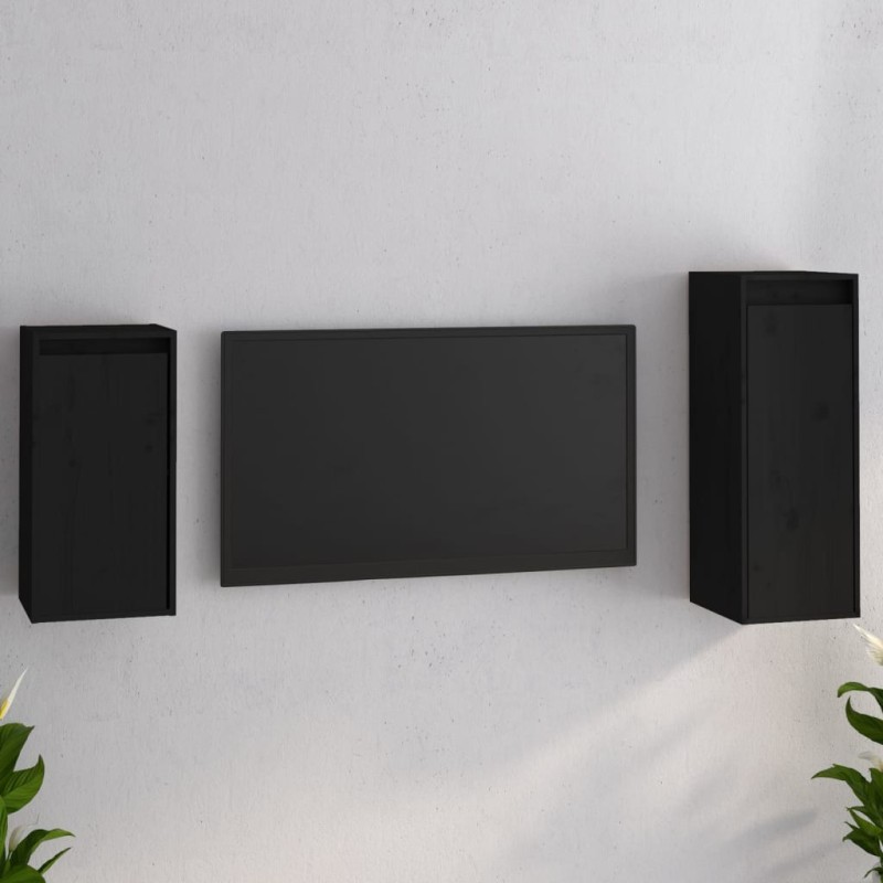 vidaXL Mobili Porta TV 2 pz Neri in Legno Massello di Pino vidaXL Mobili Porta TV 2 pz Neri in Legno Massello di Pino
