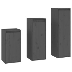 vidaXL Mobili Porta TV 3 pz Grigio in Legno Massello di Pino