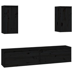 vidaXL Mobili Porta TV 4 pz Neri in Legno Massello di Pino