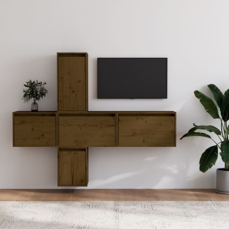 vidaXL Mobili Porta TV 5 pz Miele in Legno Massello di Pino