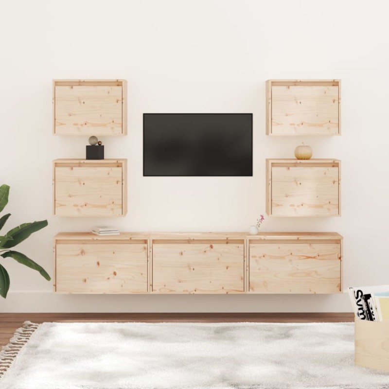 vidaXL Mobili Porta TV 7 pz in Legno Massello di Pino vidaXL Mobili Porta TV 7 pz in Legno Massello di Pino