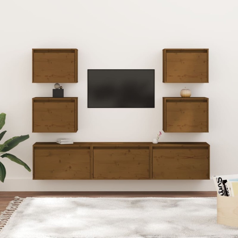 vidaXL Mobili Porta TV 7 pz Miele in Legno Massello di Pino vidaXL Mobili Porta TV 7 pz Miele in Legno Massello di Pino