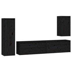 vidaXL Mobili Porta TV 4 pz Neri in Legno Massello di Pino