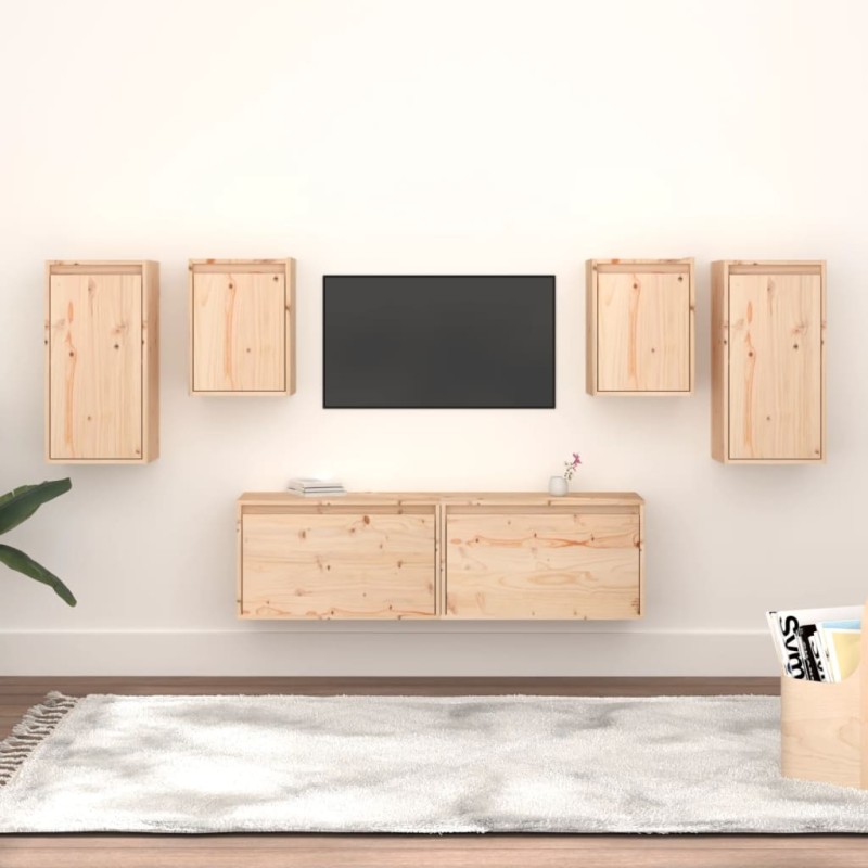 vidaXL Mobili Porta TV 6 pz in Legno Massello di Pino vidaXL Mobili Porta TV 6 pz in Legno Massello di Pino