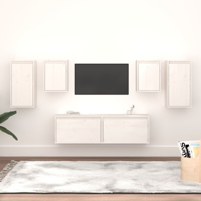 vidaXL Mobili Porta TV 6 pz Bianchi in Legno Massello di Pino vidaXL Mobili Porta TV 6 pz Bianchi in Legno Massello di Pino