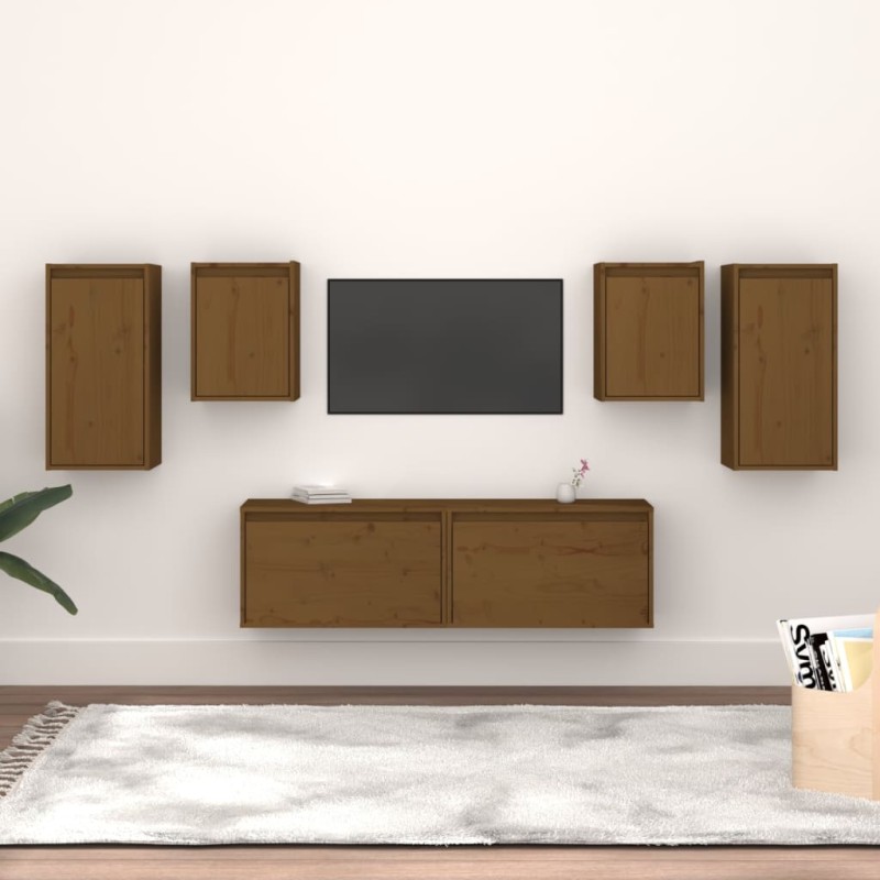 vidaXL Mobili Porta TV 6 pz Miele in Legno Massello di Pino vidaXL Mobili Porta TV 6 pz Miele in Legno Massello di Pino