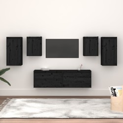 vidaXL Mobili Porta TV 6 pz Neri in Legno Massello di Pino