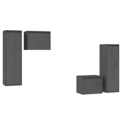 vidaXL Mobili Porta TV 4 pz Grigi in Legno Massello di Pino