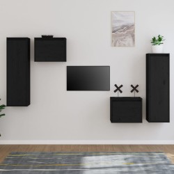vidaXL Mobili Porta TV 4 pz Neri in Legno Massello di Pino