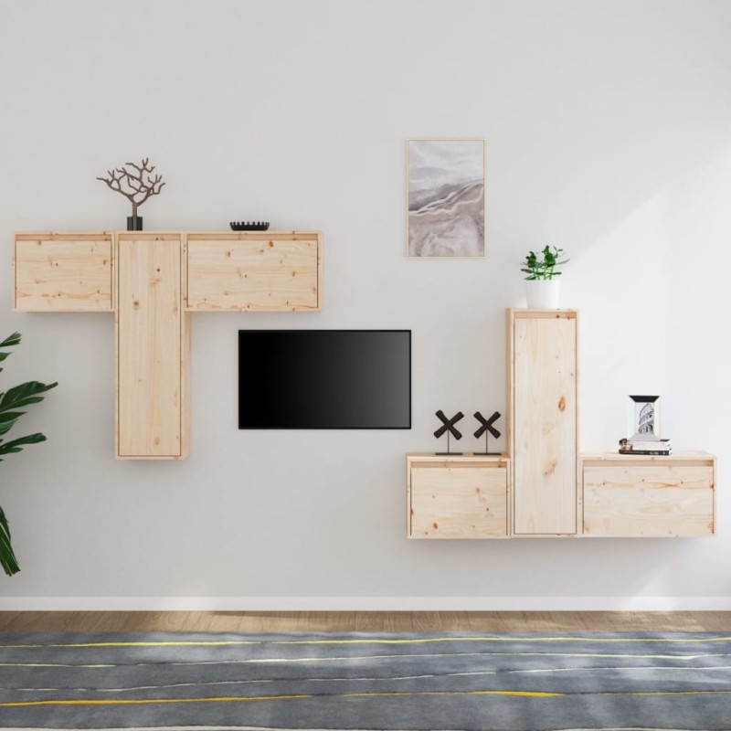 vidaXL Mobili Porta TV 6 pz in Legno Massello di Pino vidaXL Mobili Porta TV 6 pz in Legno Massello di Pino