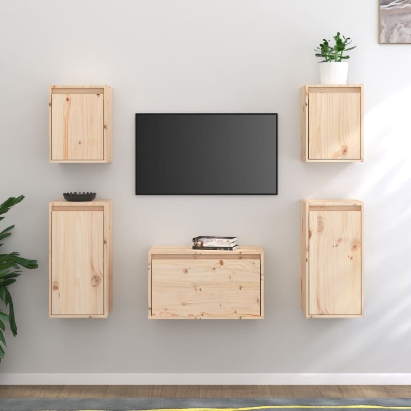 vidaXL Mobili Porta TV 5 pz in Legno Massello di Pino vidaXL Mobili Porta TV 5 pz in Legno Massello di Pino