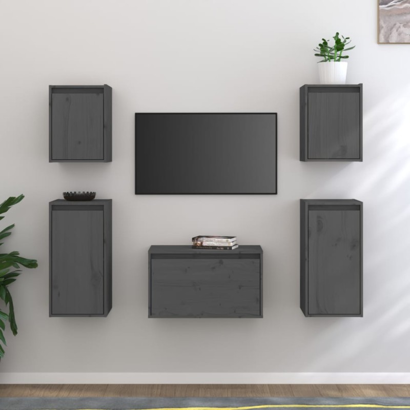vidaXL Mobili Porta TV 5 pz Grigi in Legno Massello di Pino vidaXL Mobili Porta TV 5 pz Grigi in Legno Massello di Pino