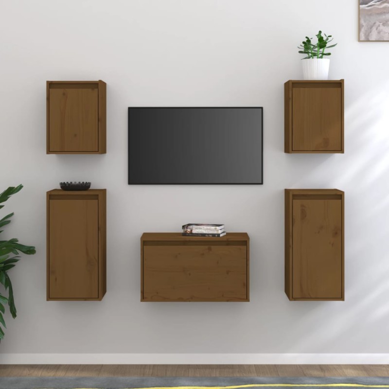 vidaXL Mobili Porta TV 5 pz Miele in Legno Massello di Pino vidaXL Mobili Porta TV 5 pz Miele in Legno Massello di Pino