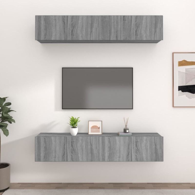 vidaXL Mobili TV 4 pz Grigi Sonoma 80x30x30 cm in Legno Multistrato vidaXL Mobili TV 4 pz Grigi Sonoma 80x30x30 cm in Legno Multistrato